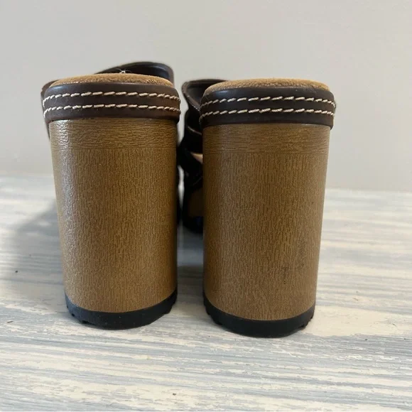 Vintage Chunky heel slide on brown Y2K 1990’s platform sandals by fashion bug - Picture 6 of 11